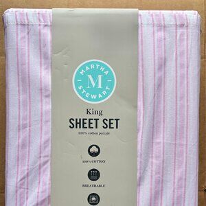 Martha Stewart SWEET STRIPE PINK King Size Cotton Percale Sheet Set